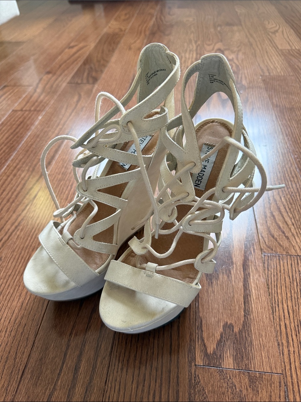 Steve Madden Cream Lace-Up Gladiator Heels